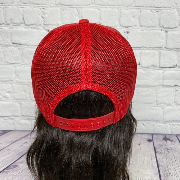 Vintage Trailer Care Hat Cap Snapback Red White Trucker Mesh Embroidered Patch - Picture 3 of 12